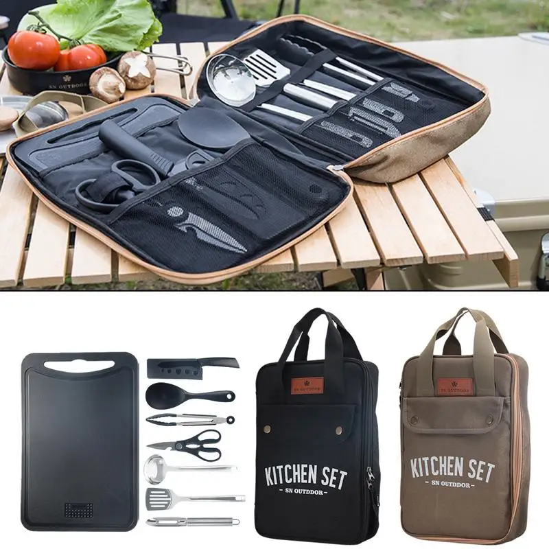 Camping Cooking Gadgets - 8pcs Camping Kitchen Cookware Set Portable