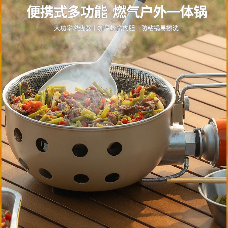 Camping Cooking Rice - Outdoor Cassette Stove Cooking Rice Stir-fry
