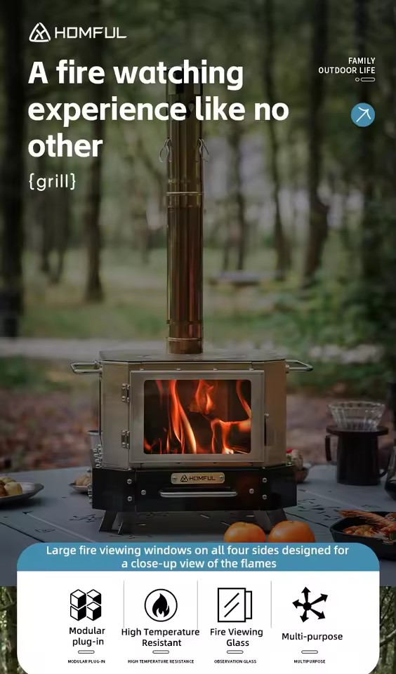 HOMFUL Portable Firewood Stove - đánh giá và giá Camping Cooking Windshield