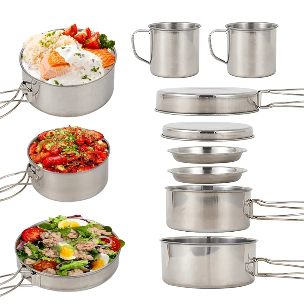 8pcs/Set Camping Cookware Mess - đánh giá và giá Camping Cooking Rice