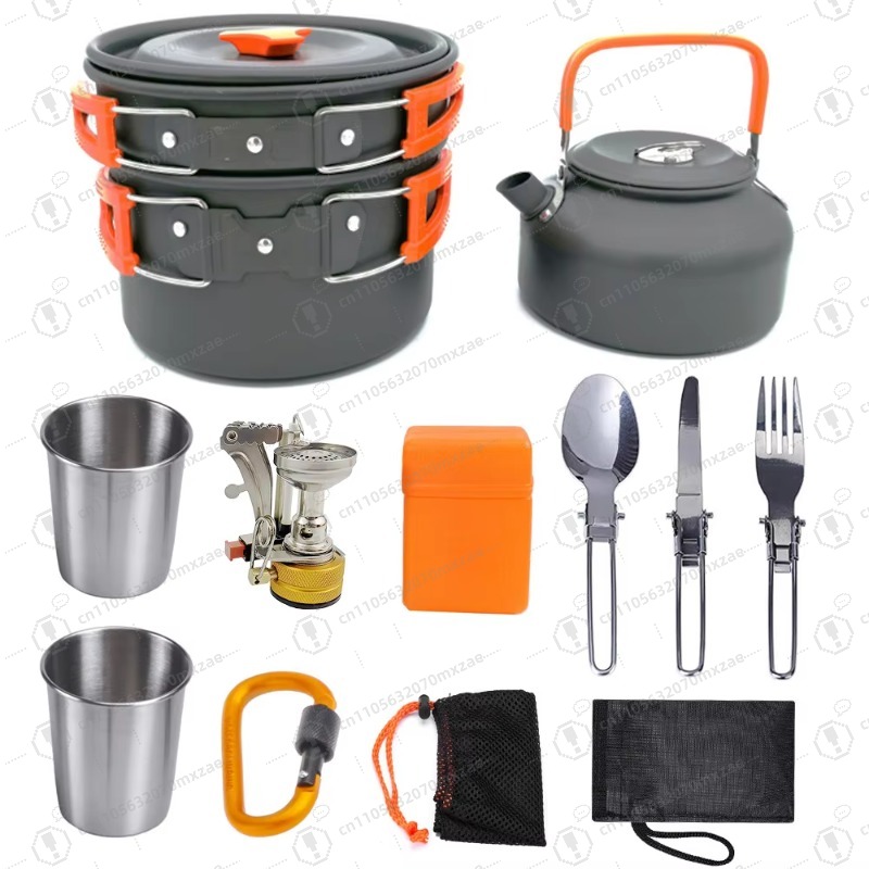 Outdoor aluminum cookware 10-p - đánh giá và giá Camping Cooking Accessories Set