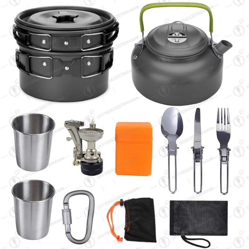Outdoor aluminum cookware 10-p - đánh giá và giá Camping Cooking Accessories Set